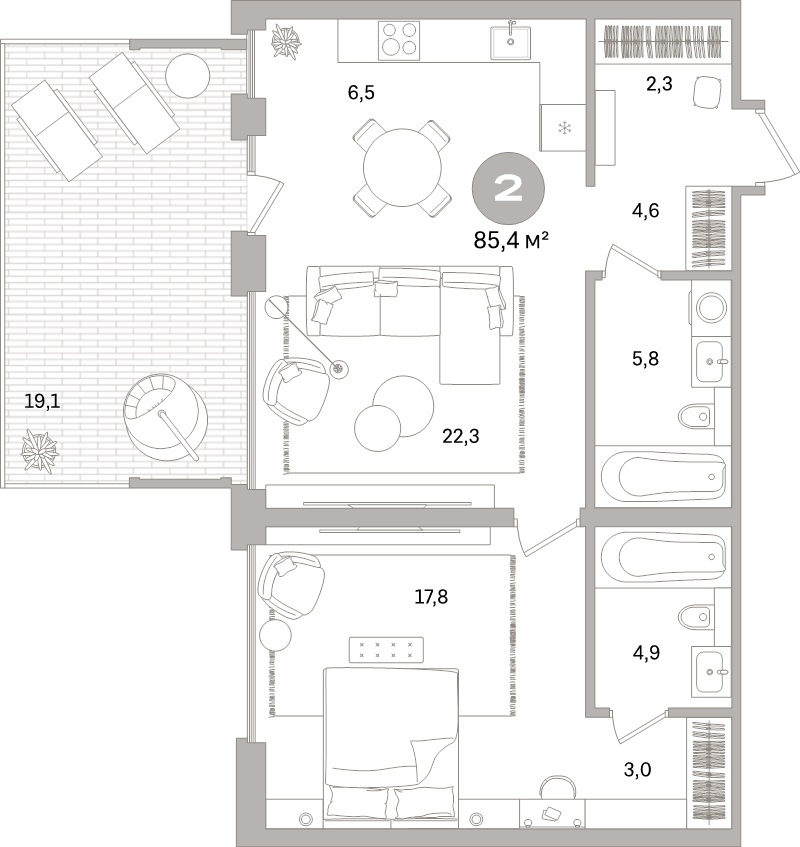 2 ккв (Евро) 85,9 м²