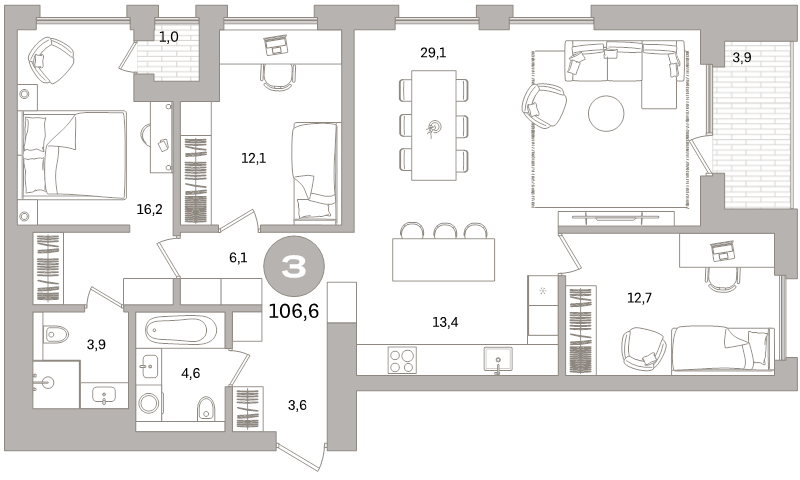 4 ккв (Евро) 106,6 м²