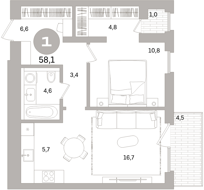 2 ккв (Евро) 58,1 м²