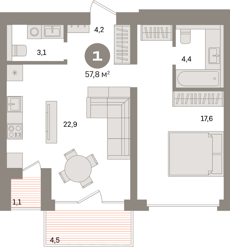 2 ккв (Евро) 57,7 м²