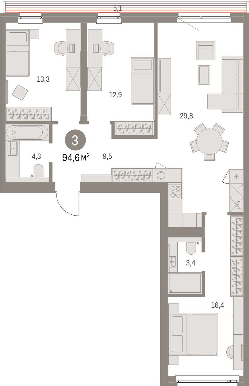 4 ккв (Евро) 94,6 м²