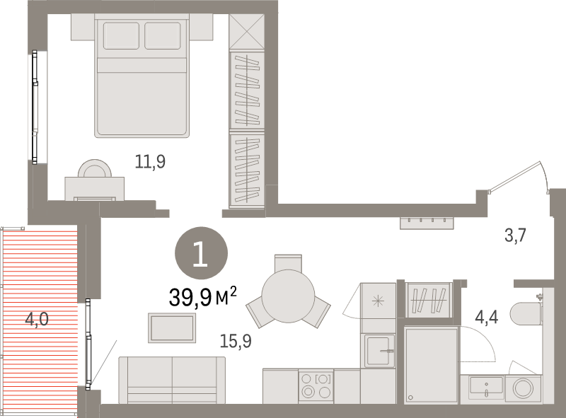 2 ккв (Евро) 39,9 м²