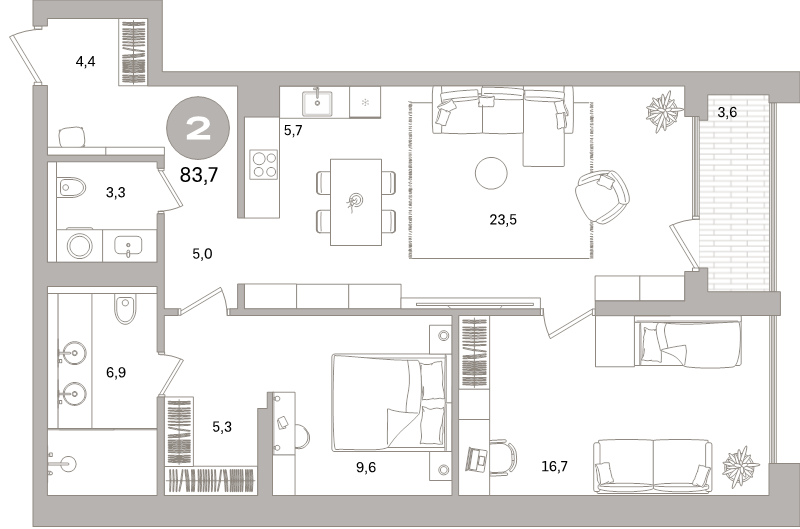 3 ккв (Евро) 83,7 м²