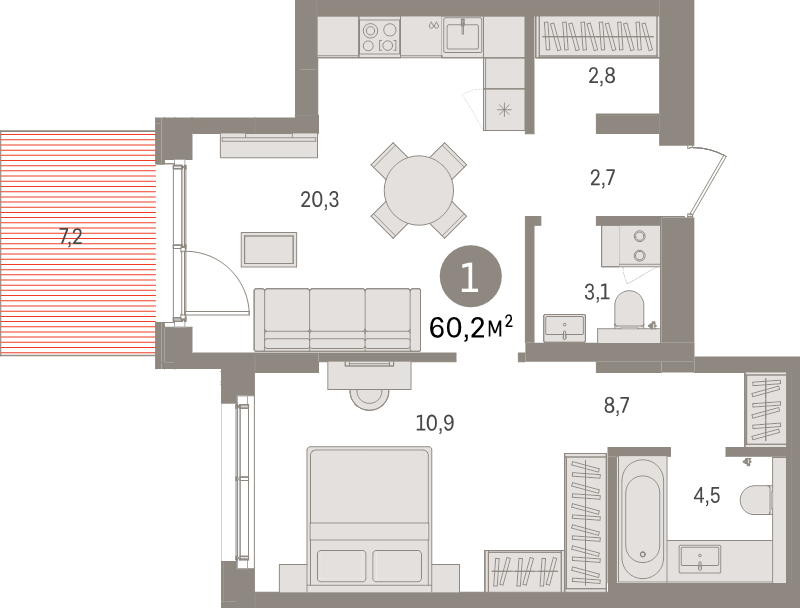 2 ккв (Евро) 60,2 м²