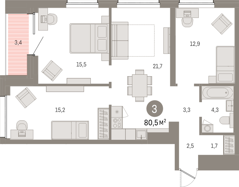 4 ккв (Евро) 80,5 м²