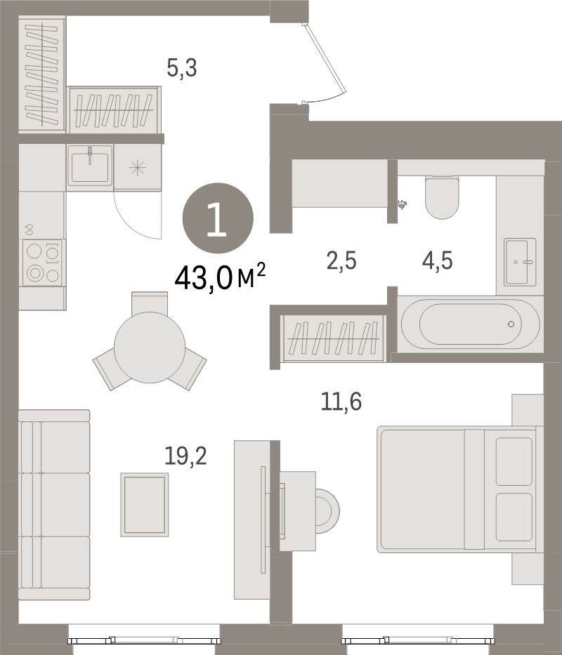 2 ккв (Евро) 43 м²