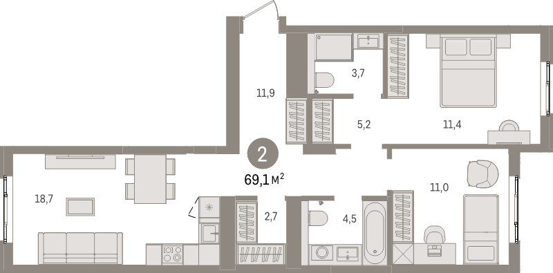 3 ккв (Евро) 69,1 м²