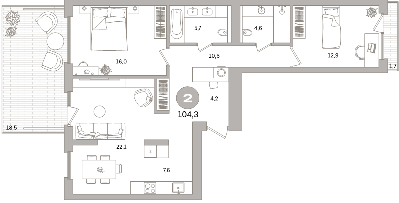3 ккв (Евро) 104,3 м²