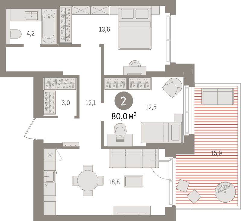 3 ккв (Евро) 80 м²
