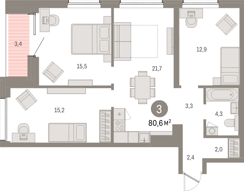 4 ккв (Евро) 80,6 м²