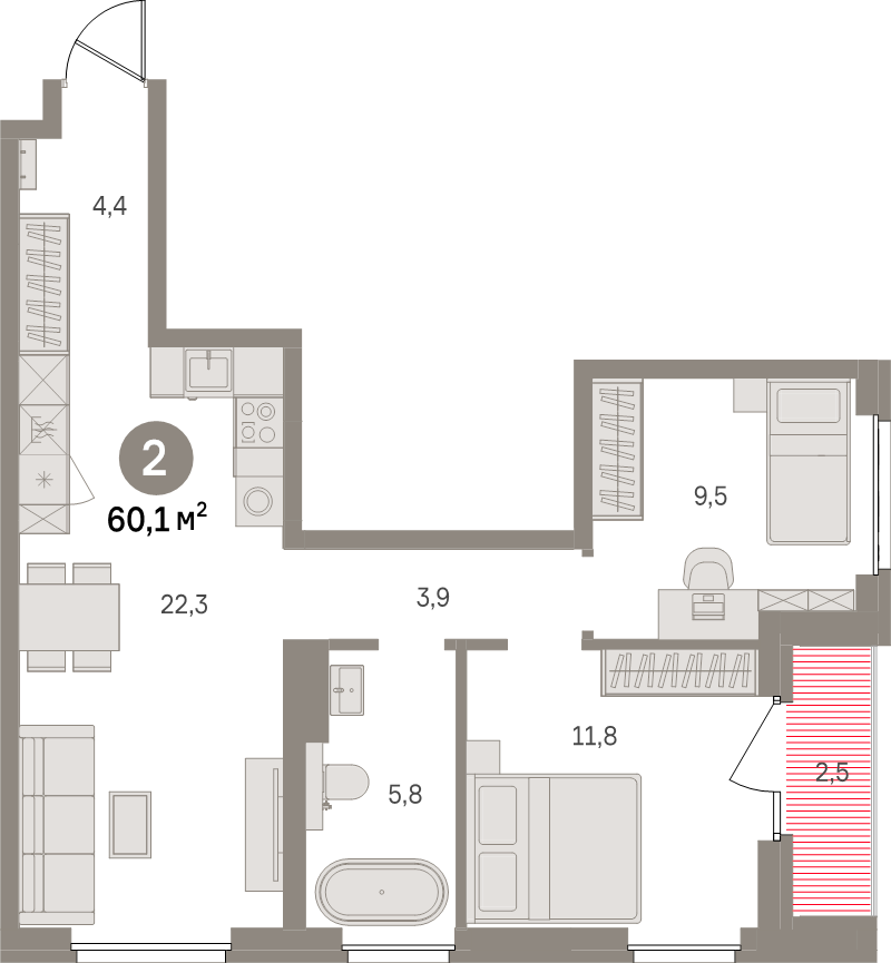 3 ккв (Евро) 60,1 м²