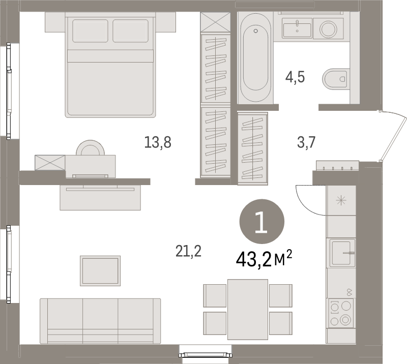 2 ккв (Евро) 43,2 м²