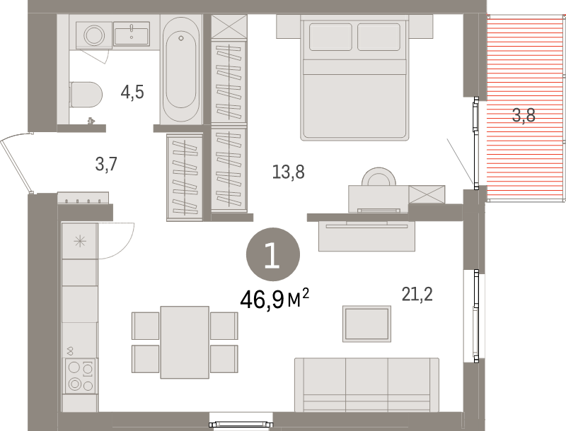 2 ккв (Евро) 46,9 м²