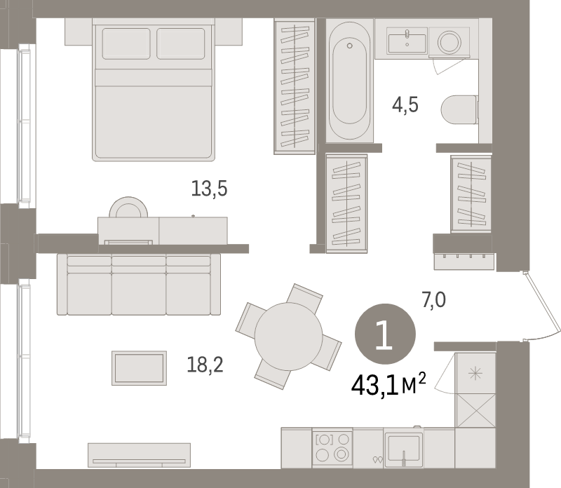 2 ккв (Евро) 43,1 м²