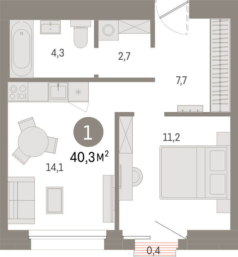 1 ккв 40,3 м²