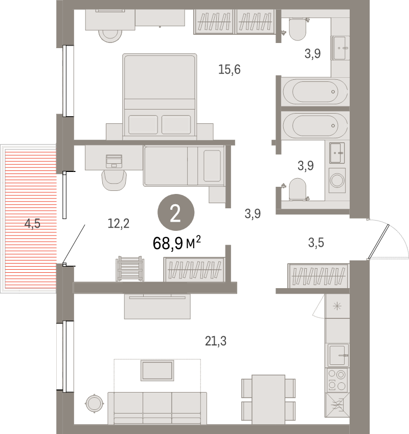 3 ккв (Евро) 68,9 м²