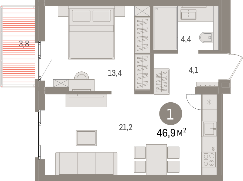 2 ккв (Евро) 46,9 м²
