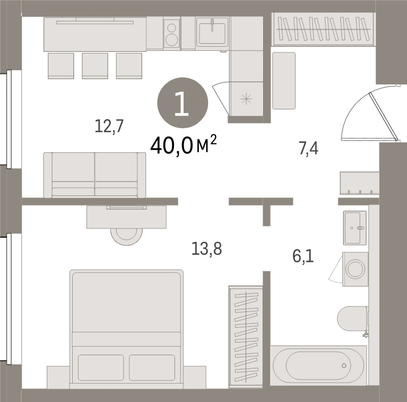 1 ккв 40 м²