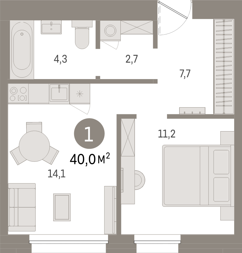 1 ккв 40 м²
