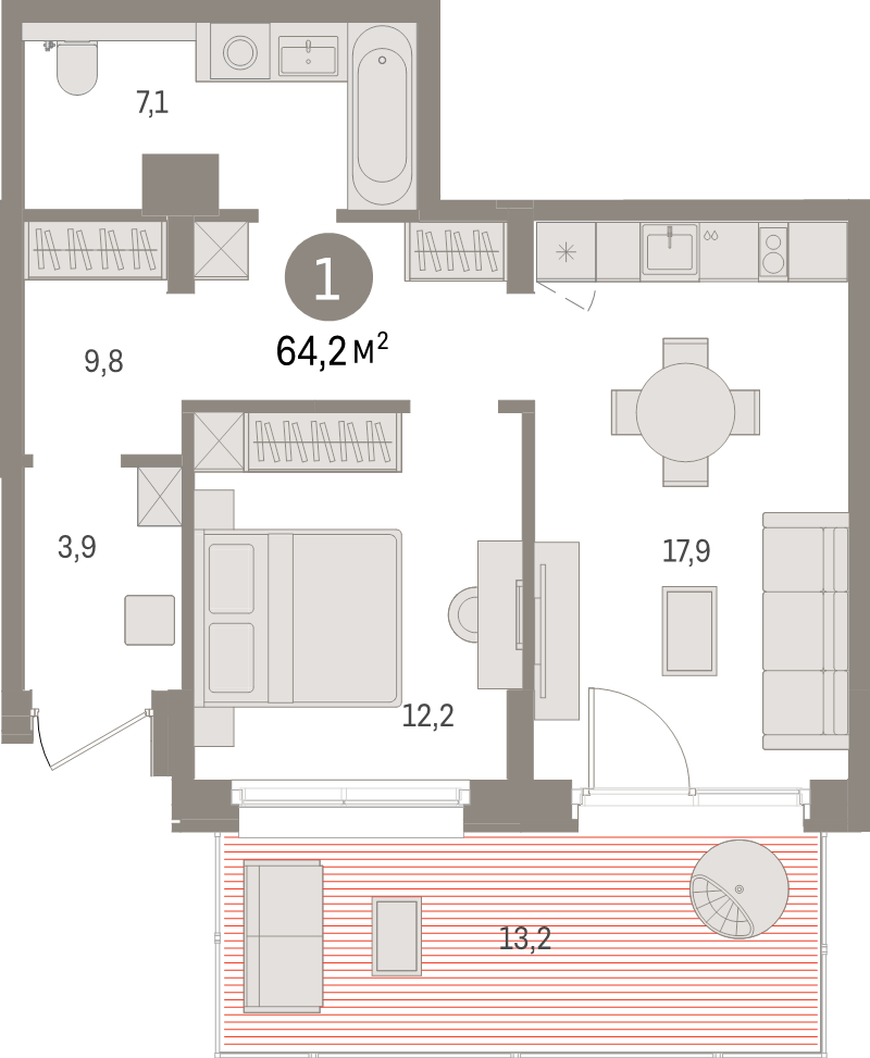 2 ккв (Евро) 64,2 м²