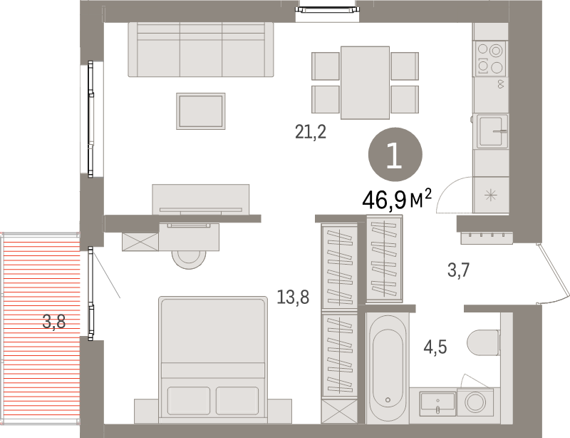 2 ккв (Евро) 46,9 м²
