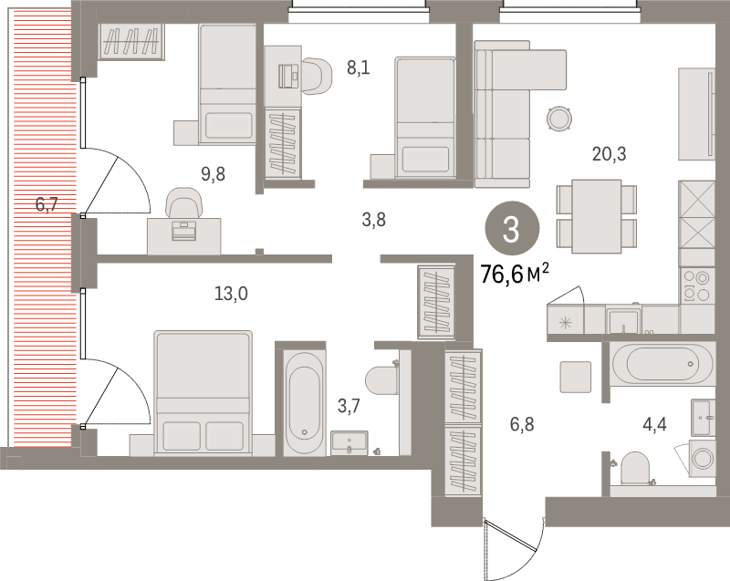 4 ккв (Евро) 76,6 м²