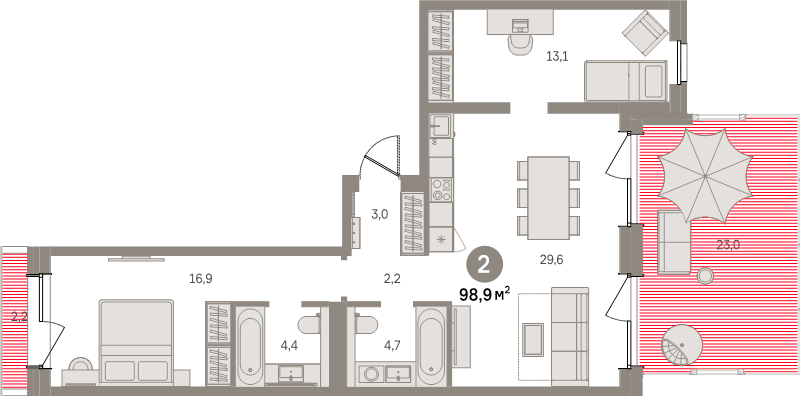3 ккв (Евро) 98,9 м²