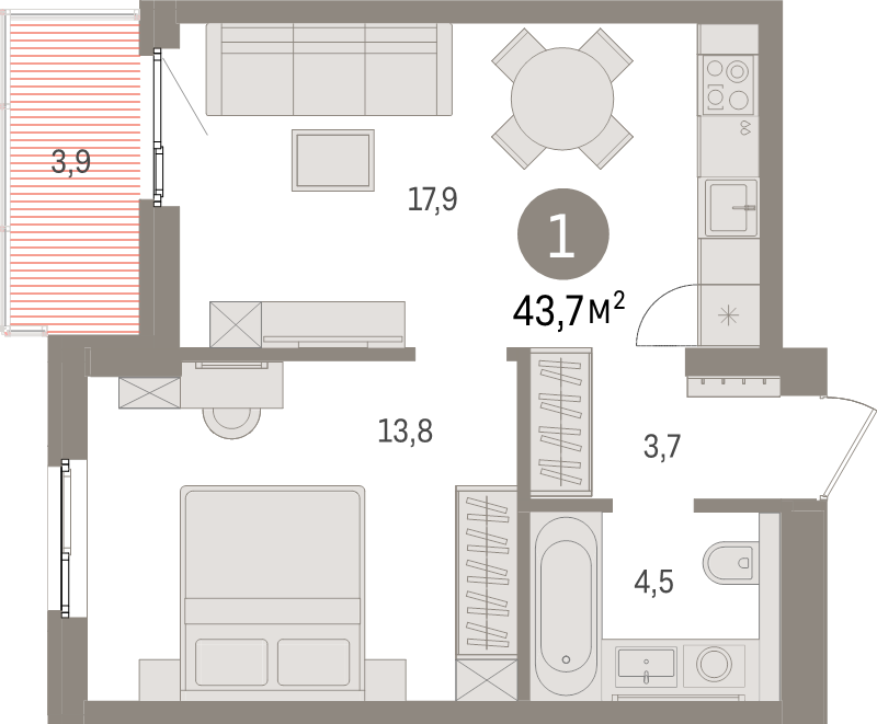2 ккв (Евро) 43,7 м²