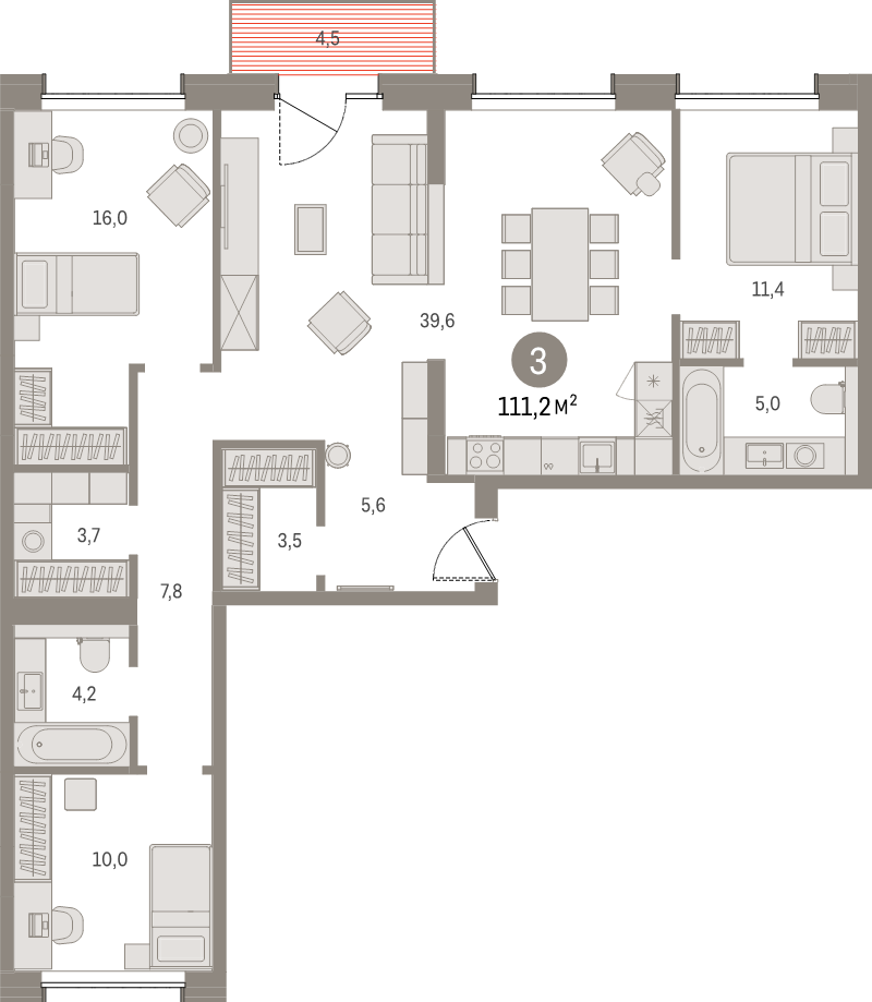 4 ккв (Евро) 116,9 м²