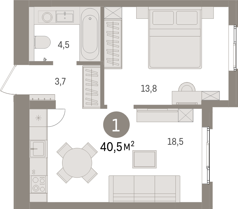 2 ккв (Евро) 40,5 м²