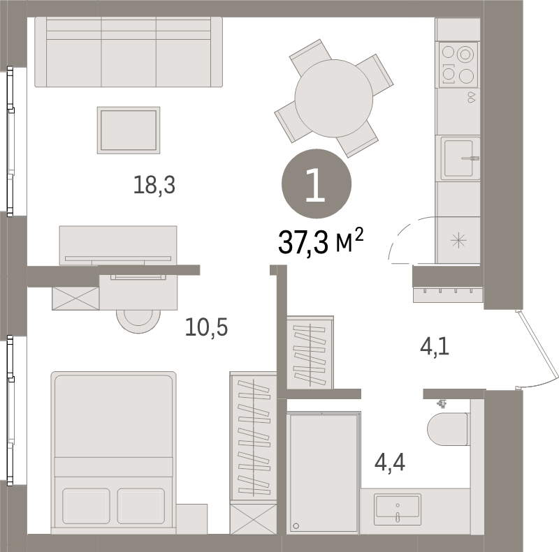 2 ккв (Евро) 37,3 м²