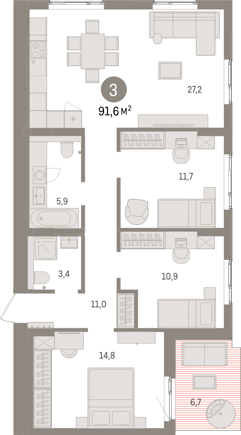 4 ккв (Евро) 91,6 м²
