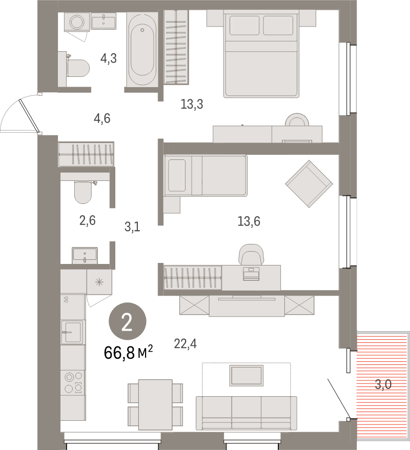 3 ккв (Евро) 66,8 м²