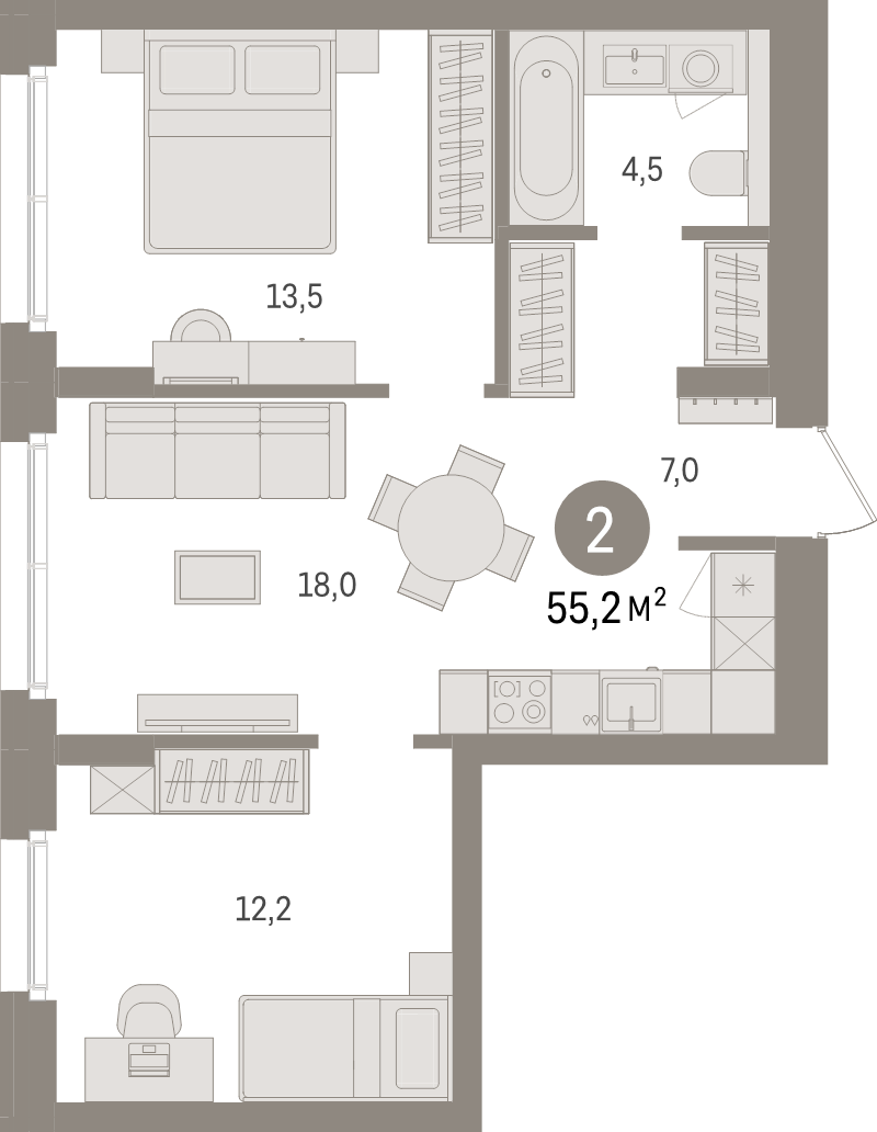 3 ккв (Евро) 55,2 м²