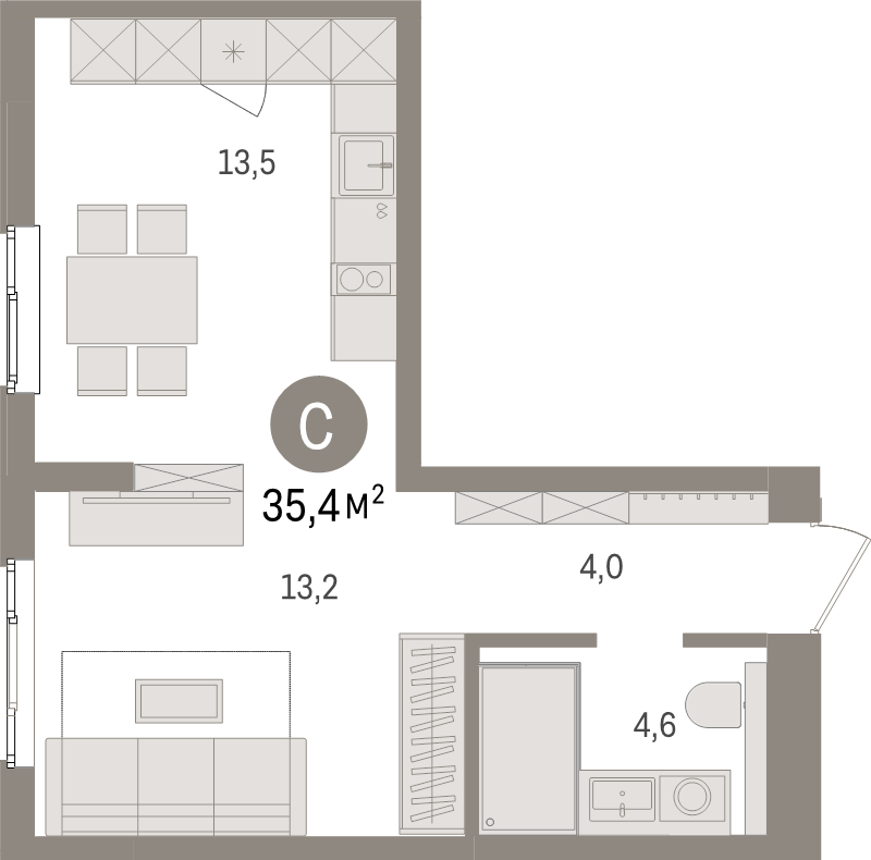 Студия 35,4 м²