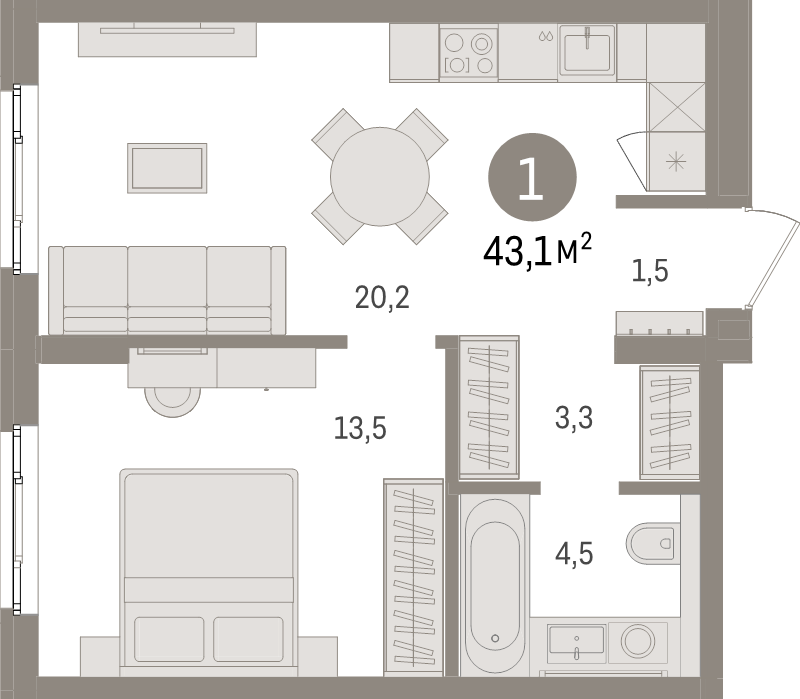 2 ккв (Евро) 43,1 м²