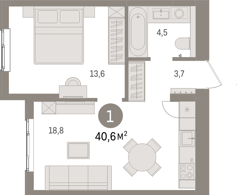 2 ккв (Евро) 40,6 м²