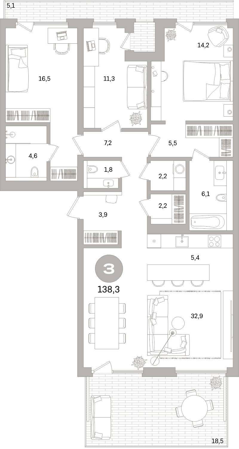 4 ккв (Евро) 138,3 м²