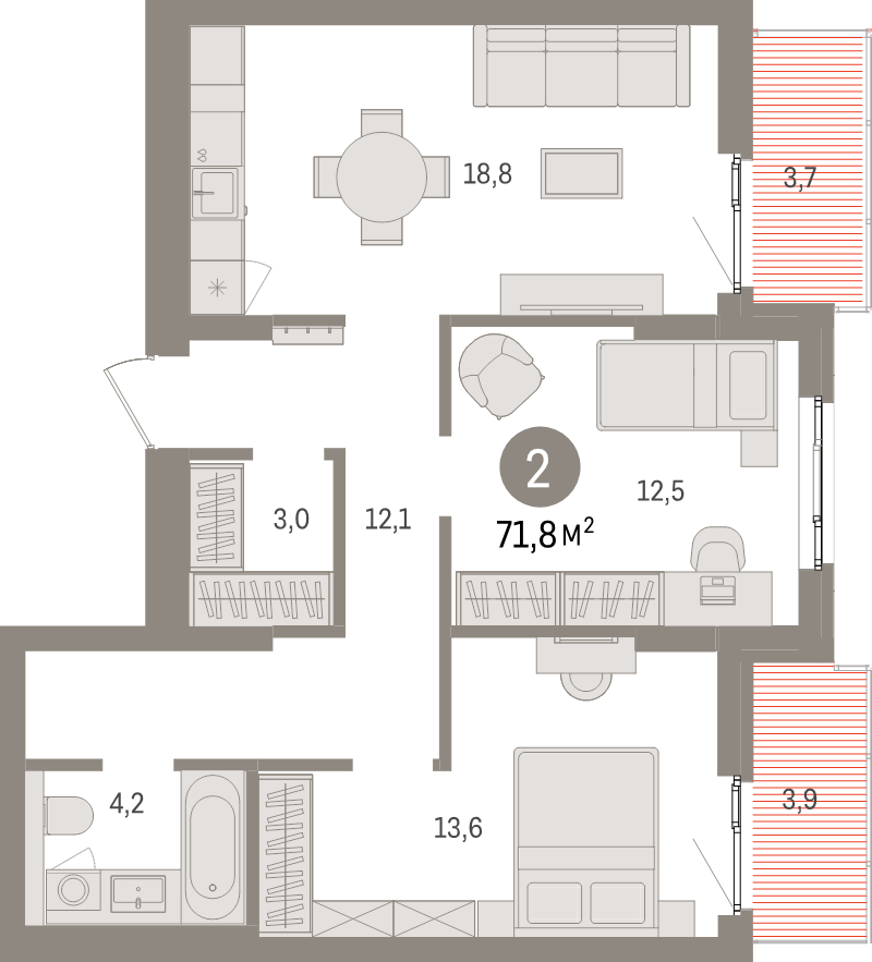 3 ккв (Евро) 71,8 м²