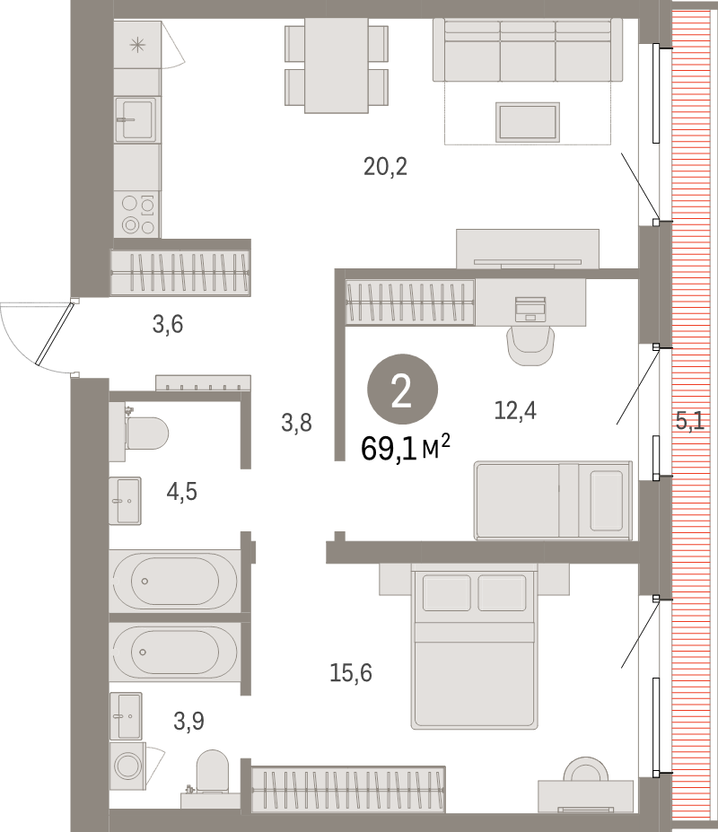 2 ккв 69,1 м²