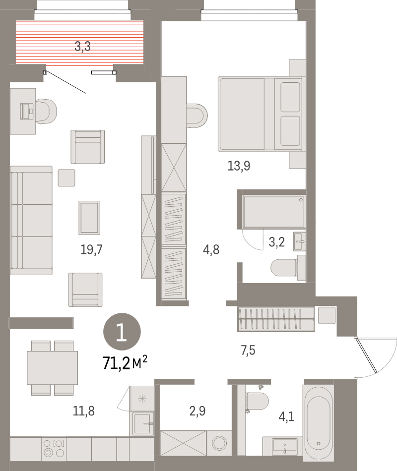 2 ккв (Евро) 71,2 м²