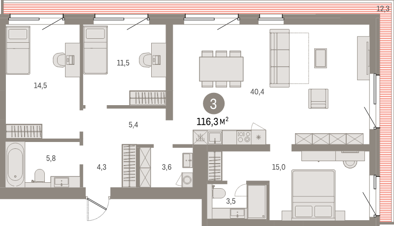 4 ккв (Евро) 116,3 м²