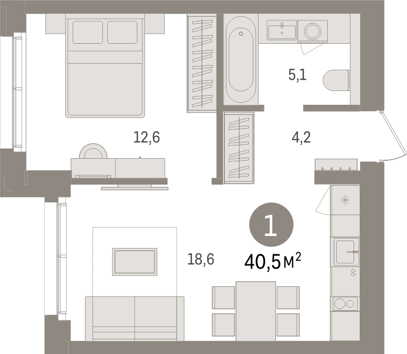 2 ккв (Евро) 40,5 м²
