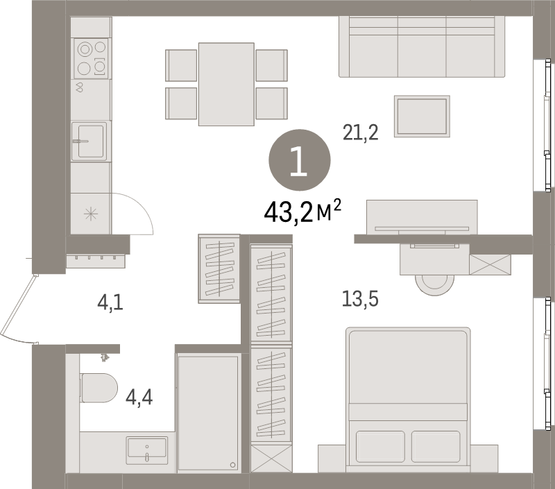 2 ккв (Евро) 43,2 м²