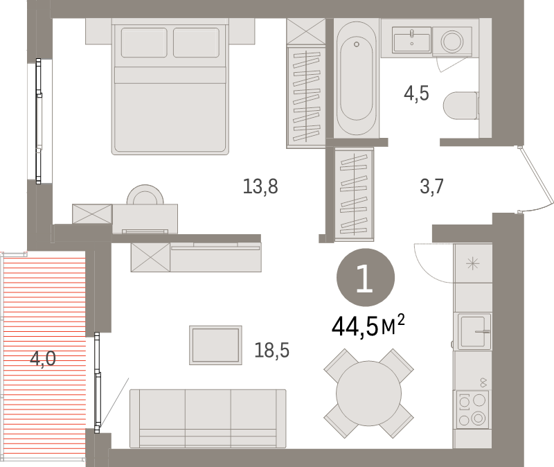 2 ккв (Евро) 44,5 м²