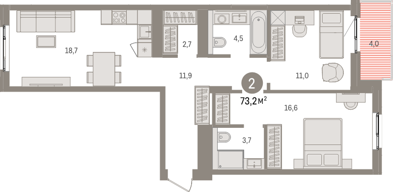 3 ккв (Евро) 73,2 м²
