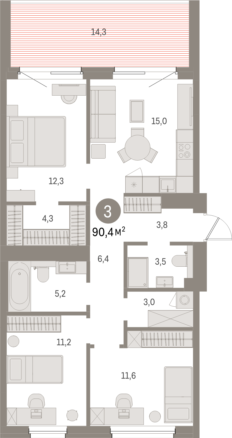 3 ккв 90,4 м²