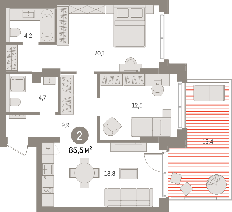 3 ккв (Евро) 85,5 м²
