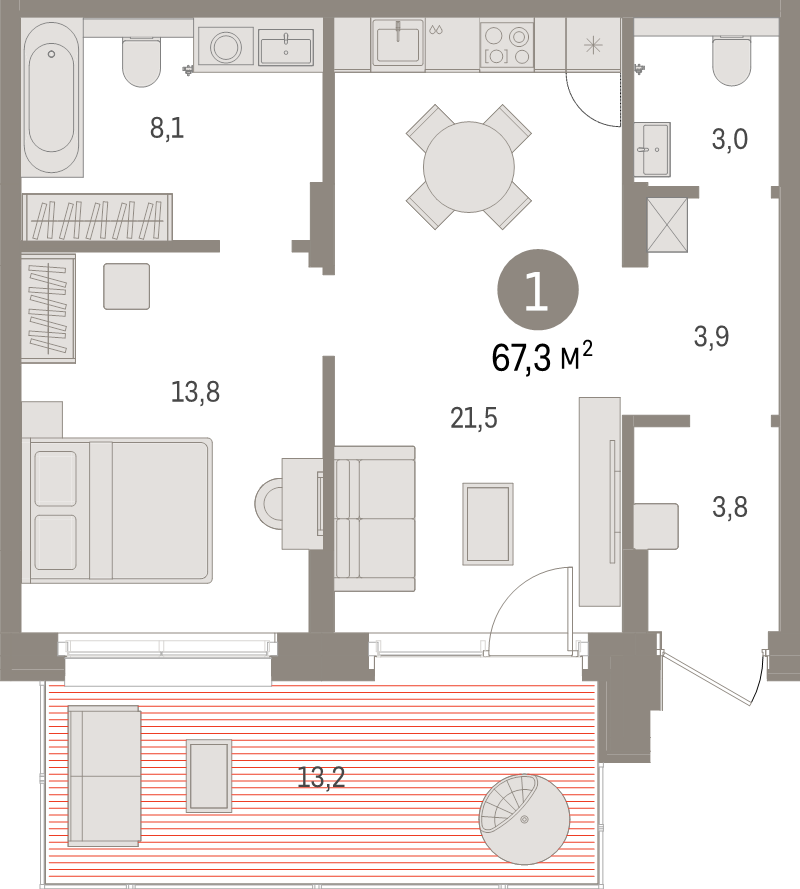 2 ккв (Евро) 67,3 м²