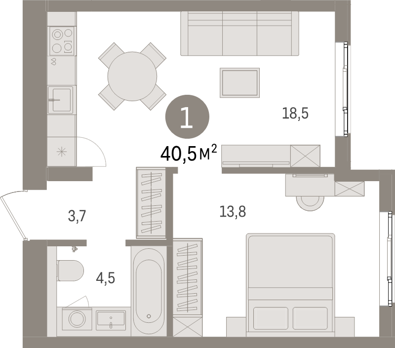 2 ккв (Евро) 40,5 м²